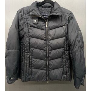 Lands End Goose Down Jacket Women XS Black Zip 7 Pockets Outdoor Travel Coat